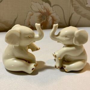 Lot of Two (2) Lenox Elephant Figurines - Ivory with Gold Trim